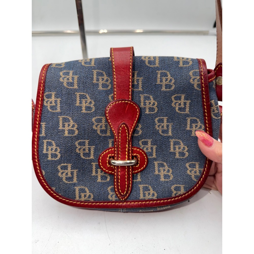 Dooney & Bourke Vintage Monogram Denim Leather Crossbody Bag Blue Red J92050 - Picture 3 of 15